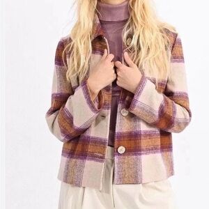 Molly Bracken Purple and Tan Plaid Blazer